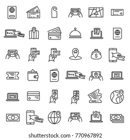 Simple set of online booking related outline icons. Elements for mobile concept and web apps. Thin line vector icons for website design and development, app development. Premium pack.