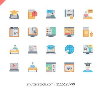 Simple Set Online Education Flat Icons for Website and Mobile Apps. Contains such Icons as Video Tutorial, E-book, Computer, Education Plan, Student. 48x48 Pixel Perfect. Vector illustration.