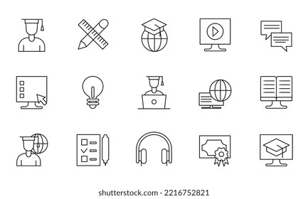 Simple Set of Online Education Related Vector Line Icons. Contains such Icons as Video Tutorial, E-book, On-line Lecture, Education Plan and more. Editable Stroke. 48x48 Pixel Perfect.