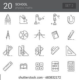 Simple Set of Online Education Related Vector Line Icons.  
Icons represent physics and math. Set 2