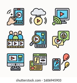 Simple set Online Streaming Color icons Pack vector