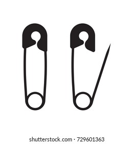 A simple set of open and closed safety pin icons in vector format.