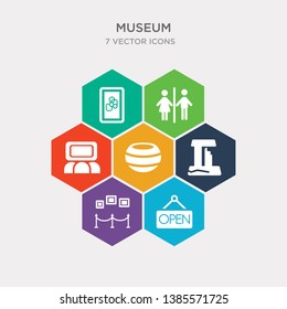 simple set of open, exhibit, relics, porcelain icons, contains such as icons cinema, restroom, modern art and more. 64x64 pixel perfect. infographics vector