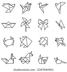 Simple set of Origami icon collection. Vector illustration. Containing origami, Origami flat line icons set. Paper art vector illustrations. Thin signs for japanese creative hobby, 