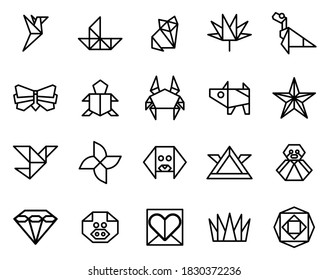 Simple set of origami line icon set on white background.
