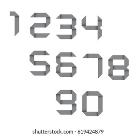 Simple set of origami numbers isolated on white background, vector illustration