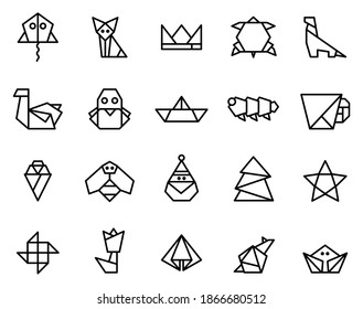 Simple set of origami paper icons vector on white background.