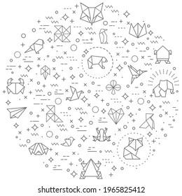 Simple Set of origami and paper Related Vector Line Illustration. Contains such Icons as bird, airplane, animal, fish, boat, folded, geometric and Other Elements.