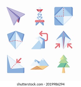 Simple Set Origami Vector Color Icons. Color with Editable stroke