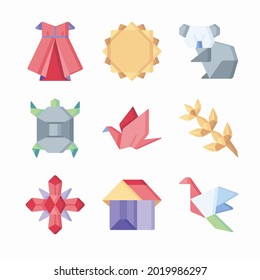 Simple Set Origami Vector Color Icons. Color with Editable stroke