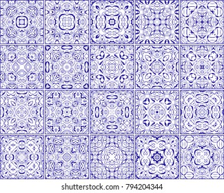 Simple set of ornate tiles. Square patterns in arabic style.