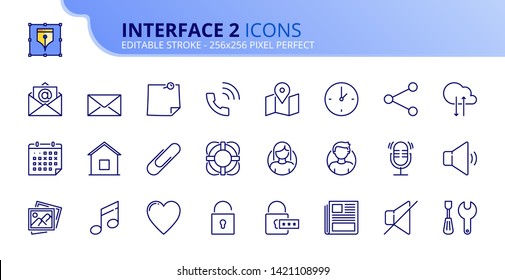 Simple set of outline icons about interface 2. Editable stroke.  Vector - 256x256 pixel perfect.