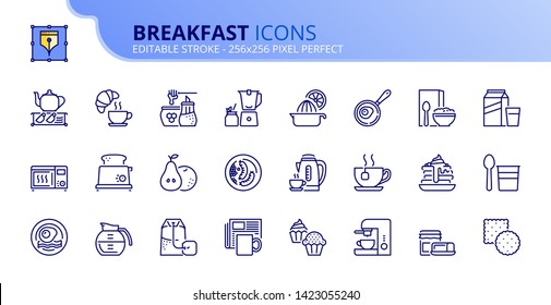 Simple set of outline icons about breakfast. Editable stroke. Vector - 256x256 pixel perfect.