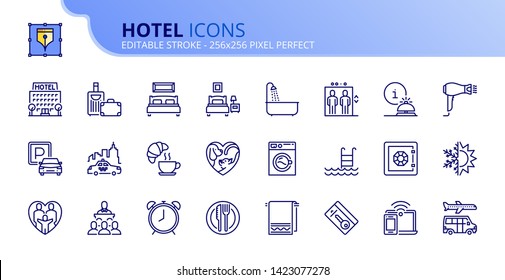 Simple set of outline icons about hotel. Editable stroke. Vector 256x256 pixel perfect.