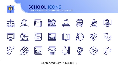 Simple set of outline icons about school. Editable stroke. Vector 256x256 pixel perfect.