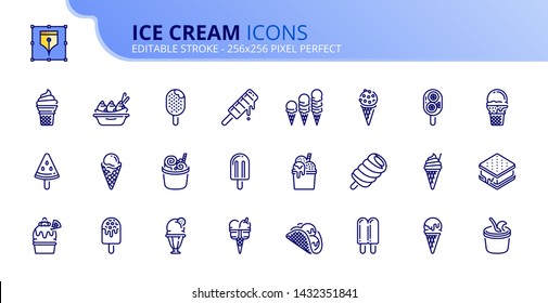 Simple set of outline icons about ice cream. Editable stroke. Vector - 256x256 pixel perfect.