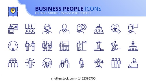 Simple set of outline icons about business people. Editable stroke. Vector - 256x256 pixel perfect.