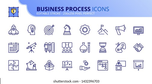 Simple set of outline icons about business process. Editable stroke. Vector - 256x256 pixel perfect.