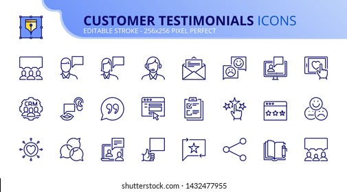 Simple set of outline icons about customer testimonials. Editable stroke. Vector - 256x256 pixel perfect.