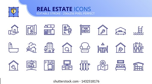 Simple set of outline icons about real estate. Editable stroke. Vector - 256x256 pixel perfect.
