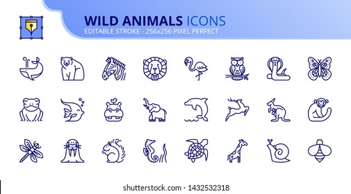 Simple set of outline icons about wild animals. Pets. Editable stroke. Vector - 256x256 pixel perfect.