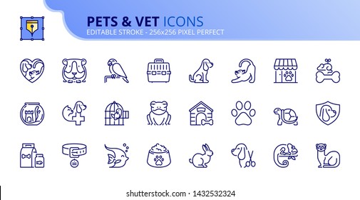 Simple set of outline icons about pets and vet. Pet care. Editable stroke. Vector - 256x256 pixel perfect.