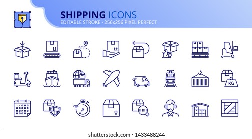 Simple set of outline icons about shipping. Editable stroke. Vector - 256x256 pixel perfect.