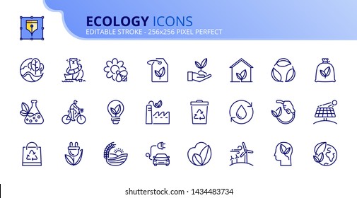 Simple set of outline icons about ecology. Editable stroke. Vector - 256x256 pixel perfect.