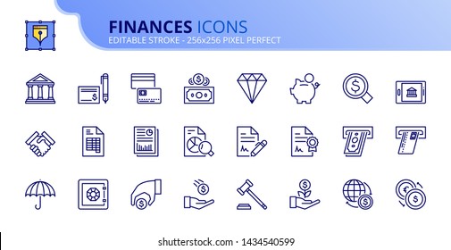 Simple set of outline icons about finances. Editable stroke. Vector - 256x256 pixel perfect.