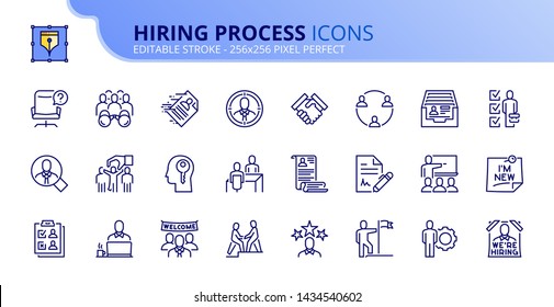 Simple set of outline icons about hiring process. Human resources concept. Editable stroke. Vector - 256x256 pixel perfect.