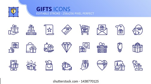 Simple set of outline icons about gifts. Editable stroke. Vector - 256x256 pixel perfect.