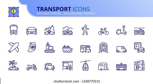 Simple set of outline icons about transport. Editable stroke. Vector - 256x256 pixel perfect.