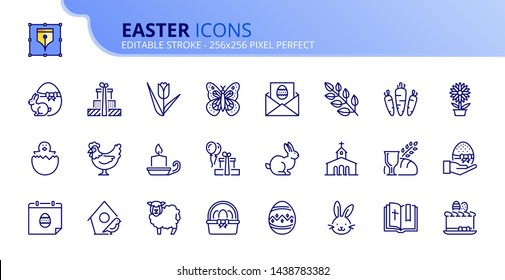 Simple set of outline icons about Easter. Editable stroke. Vector - 256x256 pixel perfect.