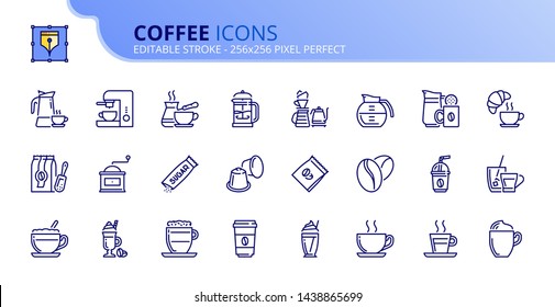 Simple set of outline icons about coffee. Editable stroke. Vector - 256x256 pixel perfect.