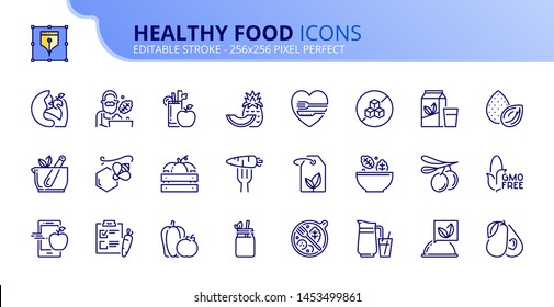 Simple set of outline icons about healthy food. Editable stroke. Vector - 256x256 pixel perfect.