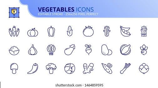 Simple set of outline icons about vegetables. Healthy food. Editable stroke. Vector - 256x256 pixel perfect.