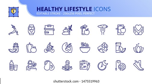 Simple set of outline icons about healthy lifestyle. Editable stroke. Vector - 256x256 pixel perfect.