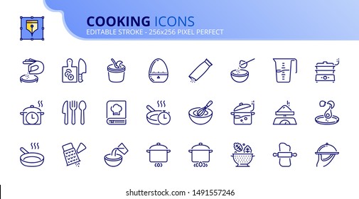 Simple set of outline icons about cooking. Food and drink. Editable stroke. Vector - 256x256 pixel perfect.