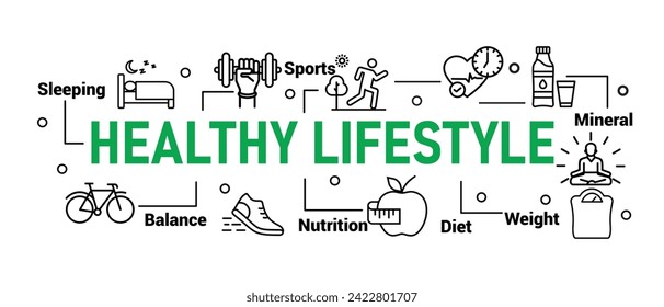 Simple set of outline icons about healthy lifestyle