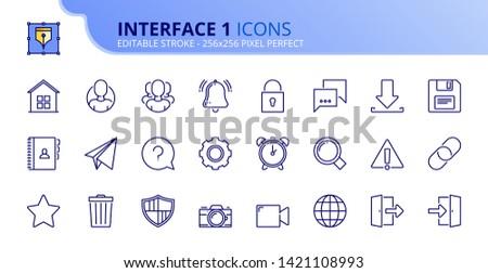 Simple set of outline icons about interface 1. Editable stroke. Vector - 256x256 pixel perfect.