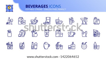 Simple set of outline icons about beverages. Drinks. Editable stroke. Vector - 256x256 pixel perfect.