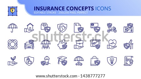 Simple set of outline icons about insurance concepts. Editable stroke. Vector - 256x256 pixel perfect.