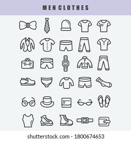 simple set outline of men clothes icon set