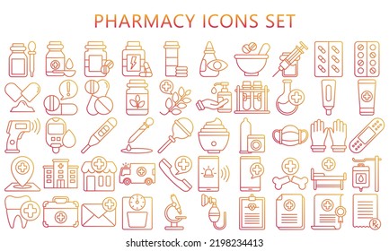 Simple set of outline pharmacy and medicine icons. Included the icons as drugs, medicine, prescription and more. use for modern UI, UX kit, digital banner and app. vector EPS 10 ready convert to SVG.