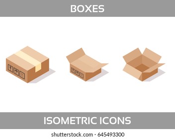 Simple Set of Isometric packaging boxes Vector 3D Icons. Color isometric icons without strokes. Cardboard boxes
