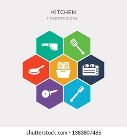 simple set of paddle, pizza cutter, toaster, dishwasher icons, contains such as icons frying pan, spatula, cleaver and more. 64x64 pixel perfect. infographics vector