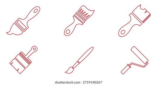 Conjunto simples de ilustração de vetor de ícone de pincel. Pintar ferramentas vetor. pintar símbolo e sinal de pincel. Ferramenta de desenho de pincéis pretos.