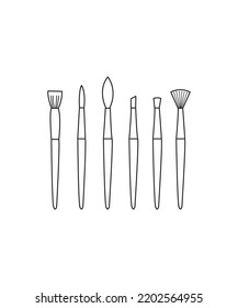 Simple Set of painting Brushes Vector Line Icons. coloring Page Isolated for Kids. for home decor such as posters, wall art, tote bag, t-shirt print. 