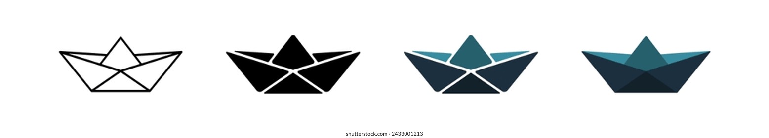 Simple set paper boat. Modern paper ships. Ship. Isolated graphic illustration origami boats. Paper cruise icons in vector design style