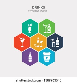 simple set of paper cup, rum, bloody mary, wine icons, contains such as icons margarita, martini, tequila sunrise and more. 64x64 pixel perfect. infographics vector